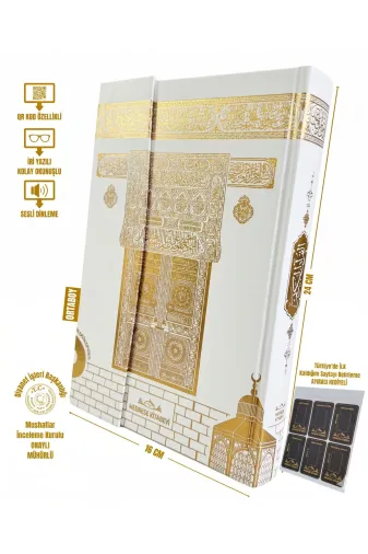 MyReal hczkrn006 Kolay Okunuşlu Orta Boy Beyaz Kabe Kuran-I Kerim (16X24) - Qr Kodlu, Beyaz Özel Cilt + Ayıraç Hediyeli