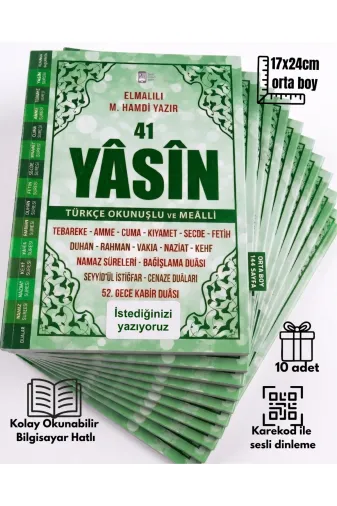 MyReal hczysn029 Özel İsimli 10 Adet Yasin-I Şerif Geniş İçerik Yeşil 17X24Cm Orta Boy Karekodlu
