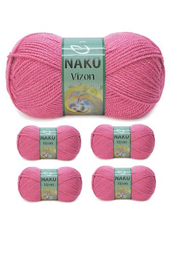 Nako RT-RYL-NWNKVZ180-5 5 Adet Vizon Premium Akrilik El Örgü İpi Yünü Renk No:180 Kuru Gül