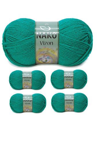 Nako RT-RYL-NWNKVZ181-5 5 Adet Vizon Premium Akrilik El Örgü İpi Yünü Renk No:181 Ördek Başı Yeşil