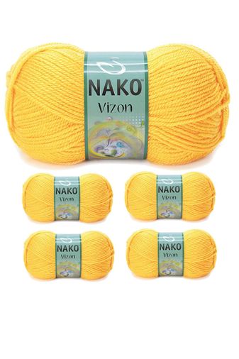 Nako RT-RYL-NWNKVZ184-5 5 Adet Vizon Premium Akrilik El Örgü İpi Yünü Renk No:184 Sarı