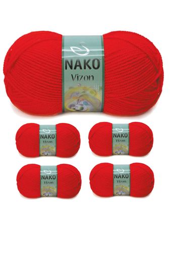 Nako RT-RYL-NWNKVZ207-5 5 Adet Vizon Premium Akrilik El Örgü İpi Yünü Renk No:207 Alev Kırmızı