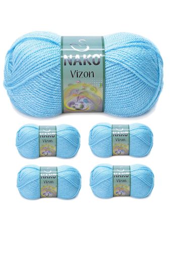Nako RT-RYL-NWNKVZ214-5 5 Adet Vizon Premium Akrilik El Örgü İpi Yünü Renk No:214 Ufuk Mavisi