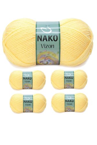 Nako RT-RYL-NWNKVZ215-5 5 Adet Vizon Premium Akrilik El Örgü İpi Yünü Renk No:215 Saman Sarı