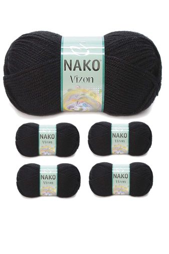 Nako RT-RYL-NWNKVZ217-5 5 Adet Vizon Premium Akrilik El Örgü İpi Yünü Renk No:217 Siyah