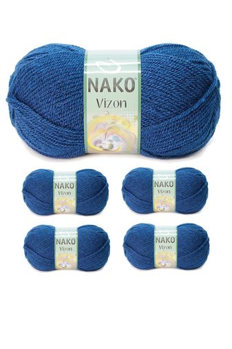 Nako RT-RYL-NWNKVZ517-5 5 Adet Vizon Premium Akrilik El Örgü İpi Yünü Renk No:517 Orta Mavi