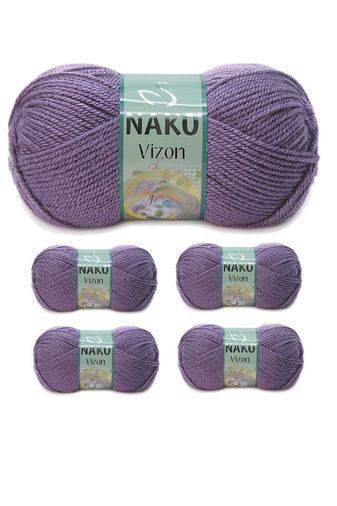 Nako RT-RYL-NWNKVZ6684-5 5 Adet Vizon Premium Akrilik El Örgü İpi Yünü Renk No:6684 Açık Mürdüm
