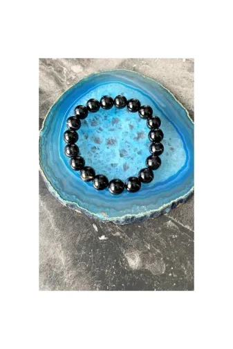 NATURALİM AKİK1 Siyah Akik Doğal Taş Bileklik 8 Mm Esnek Misinalı