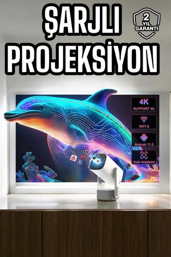 Necolabs 73644604 Taşınabilir Sinema Oyun Projektörü Akıllı Projeksiyon Android 11