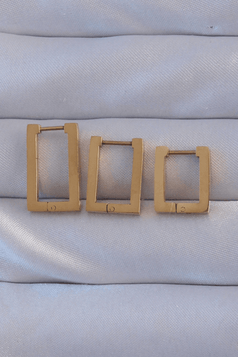 Nehir BKP9159-BLNC 316L Çelik Gold Renk Dikdörtgen Küpe Seti Altın