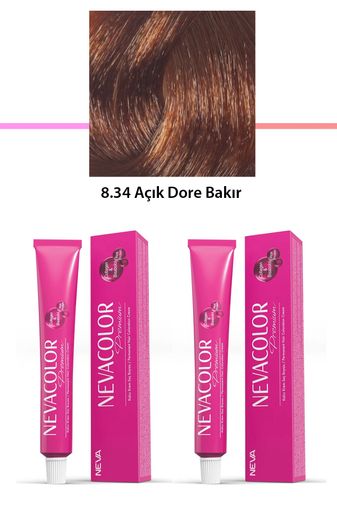 Neva Color RT-RYL-2NC2017-834 2 Li Set Premium 8.34 Açık Dore Bakır - Kalıcı Krem Saç Boyası 2 X 50 G Tüp
