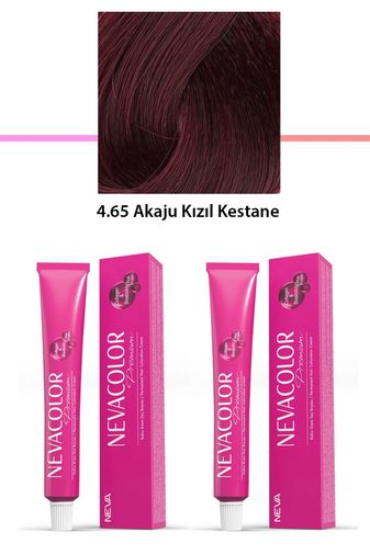 Neva Color RT-RYL-2NC2026-465 2 Li Set Premium 4.65 Akaju Kızıl Kestane - Kalıcı Krem Saç Boyası 2 X 50 G Tüp