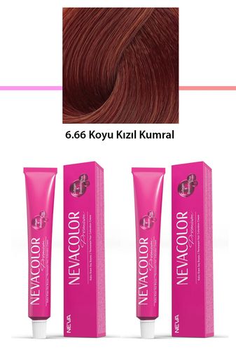 Neva Color RT-RYL-2NC2028-666 2 Li Set Premium 6.66 Koyu Kızıl Kumral - Kalıcı Krem Saç Boyası 2 X 50 G Tüp