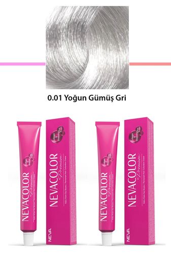 Neva Color RT-RYL-2NC2076-001 2 Li Set Premium 0.01 Yoğun Gümüş Gri - Kalıcı Krem Saç Boyası 2 X 50 G Tüp