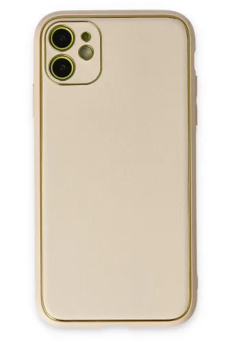 Newface Apple iPhone 12 Kılıf Coco Deri Silikon Kapak - Gold