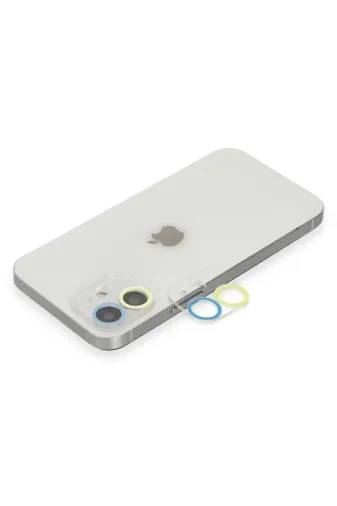 Newface Apple iPhone 12 Mini Renkli Kamera Lens Koruma Cam - Sarı-Mavi
