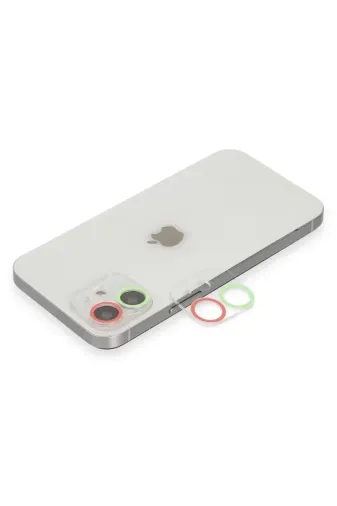 Newface Apple iPhone 12 Mini Renkli Kamera Lens Koruma Cam - Yeşil-Pembe