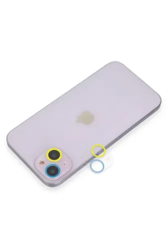 Newface Apple iPhone 13 Mini Renkli Kamera Lens Koruma Cam - Sarı-Mavi