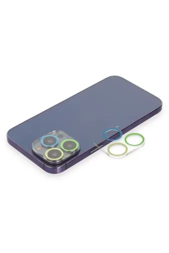 Newface Apple iPhone 13 Pro Max Renkli Kamera Lens Koruma Cam - Yeşil-Sarı