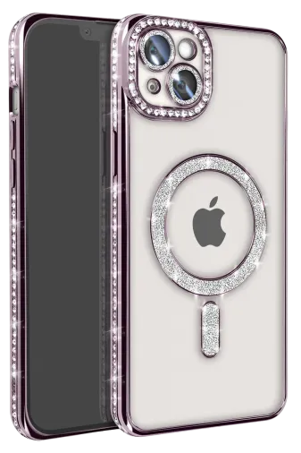 Newface Apple iPhone 14 Kılıf Joke Simli Magneticsafe Kılıf - Pembe