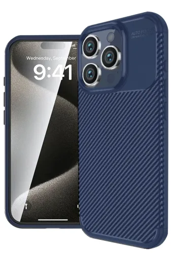 Newface Apple iPhone 16 Pro Kılıf Auto Focus Karbon Kapak - Lacivert