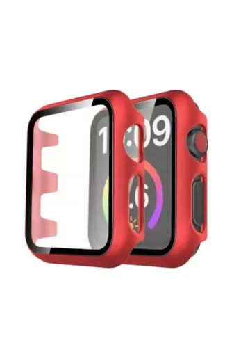 Newface Apple Watch 41mm Camlı Kasa Ekran Koruyucu - Kırmızı