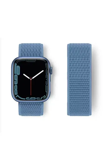 Newface Apple Watch 42mm Hasırlı Cırtcırtlı Kordon - Mavi