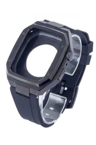 Newface Apple Watch 44mm KR402 Metal Kasa Silikon Kordon - Siyah