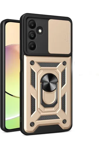 Newface Samsung Galaxy M15 Kılıf Pars Lens Yüzüklü Silikon - Gold