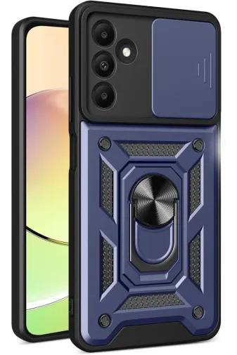 Newface Samsung Galaxy M15 Kılıf Pars Lens Yüzüklü Silikon - Lacivert