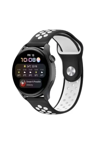 Newface Watch 22mm Spor Delikli Kordon - Siyah-Beyaz