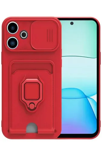 Newface Xiaomi Redmi 13 4G Kılıf Zuma Kartvizitli Yüzüklü Silikon - Kırmızı