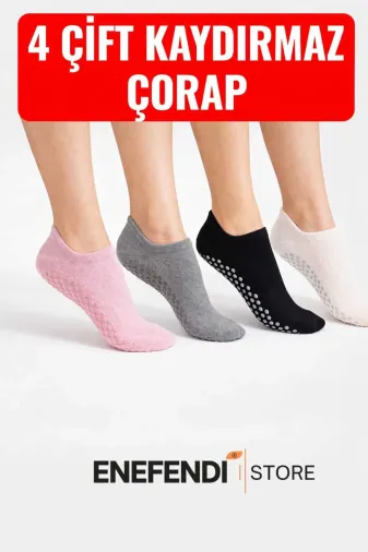 NF ND ENEFENDİ YOGAEKO 4 Çift Kaydırmaz Unisex Yoga, Pilates, Tavaf Çorabı | Spor Patik Çorap Pembe |Gri |Siyah|Ekru 36-40