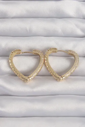 Nif MOMEYEB66bf542145eb67f8b20b0d93 Mey İthalat® Pirinç Gold Renk Zirkon Taşlı Motifli Kalp Küpe