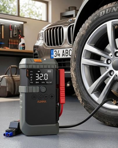 Nm-store 121072491 Akıllı Lastik Şişirme Kompresörü Akü Takviye Özellikli Led Fenerli Taşınabilir Güç Ünitesi