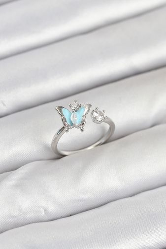nolva 102390545 Pirinç Gümüş Renk Kelebek Model Kadın Yüzük Çok Renkli