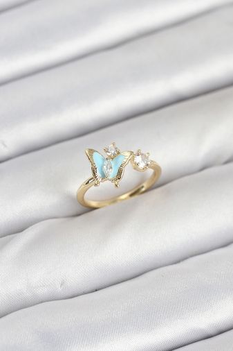 nolva 102390546 Pirinç Gold Renk Kelebek Model Kadın Yüzük Çok Renkli