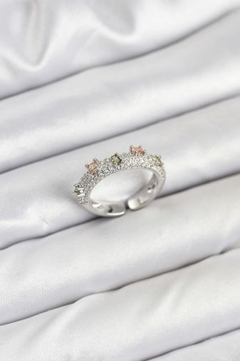 nolva BYK3863-BLNC Pirinç Gümüş Renk Zirkon Taşlı Vintage Kadın Yüzük Çok Renkli