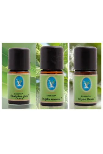 NUKA 68521445211 Defne Organik Okaliptüs Ingiliz Nanesi Beyaz Kekik Yağı 10 Ml 3 'lü Paket Aromaterapi