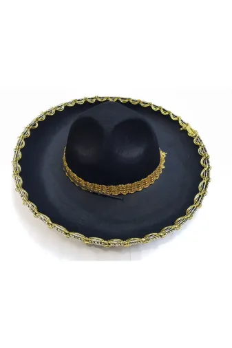 NW NessiWorld varentaxmlSMR-E124 Nessiworld Altın Renk Şeritli Meksika Mariachi Latin Şapkası 55 Cm Çocuk