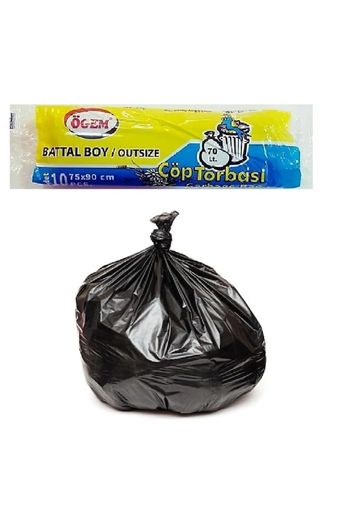 Ögem RT-RYL-HMR10888 Battal Boy Çöp Torbası 75 X 90 Cm 10 Lu Rulo X 1 Paket = 10 Adet (Siyah)