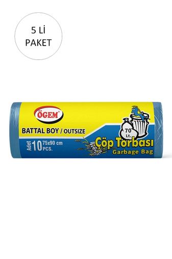 Ögem RT-RYL-HMR10909 Battal Boy Çöp Torbası 75 X 90 Cm 10 Lu Rulo X 5 Paket = 50 Adet (Mavi)