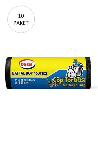 Ögem RT-RYL-HMR10924 Battal Boy Çöp Torbası 75 X 90 Cm 10 Lu Rulo X 10 Paket = 100 Adet (Siyah)