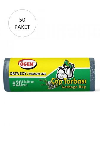 Ögem RT-RYL-HMR10943 Orta Boy Çöp Torbası 55 X 60 Cm 20 Li Rulo X 50 Paket = 1000 Adet (Mavi)