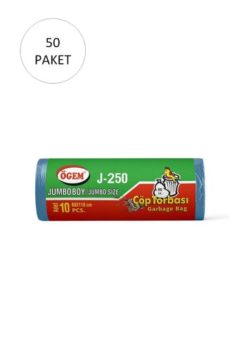 Ögem RT-RYL-HMR10961 J-250 Jumbo Boy Çöp Torbası 80 X 110 Cm 10 Lu Rulo X 50 Paket = 500 Adet (Mavi)