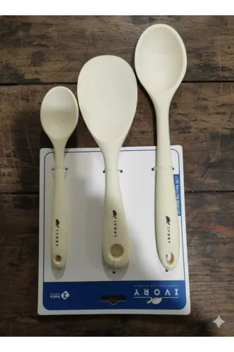 Okumuş Home kşk1 Ivory Silikon Kaşık Seti 3'lü