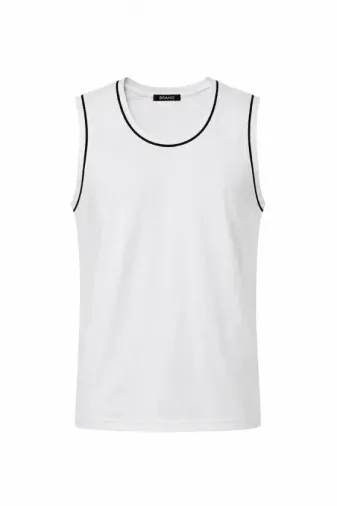 Ön Unisex Pamuklu Bisiklet Yaka Kolsuz Atlet Kontrast Biyeli Regular Fit - Beyaz - L - Beyaz