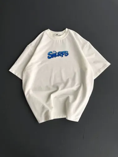 Ön Ve Arka Baskılı Oversize Bisiklet Yaka T-shirt- Beyaz - M - Beyaz