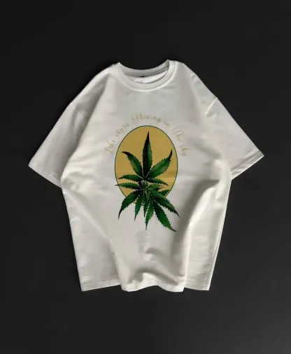 Ön Ve Arka Baskılı Oversize Bisiklet Yaka T-shirt- Beyaz - M - Beyaz