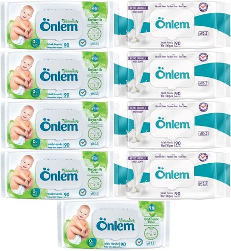 Önlem Islak Havlu Mendil 90 Yaprak Karma Botanika Özlü/Beyaz Sabunlu (9 Lu Set) Pls Kapak 810 Yprk